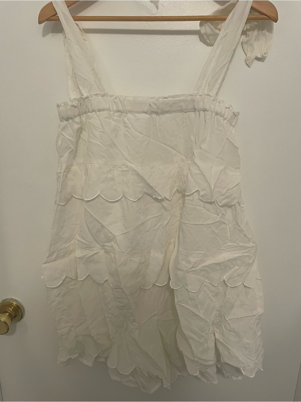White Tie-Shoulder Ruffled Romper - Picture 2 of 2